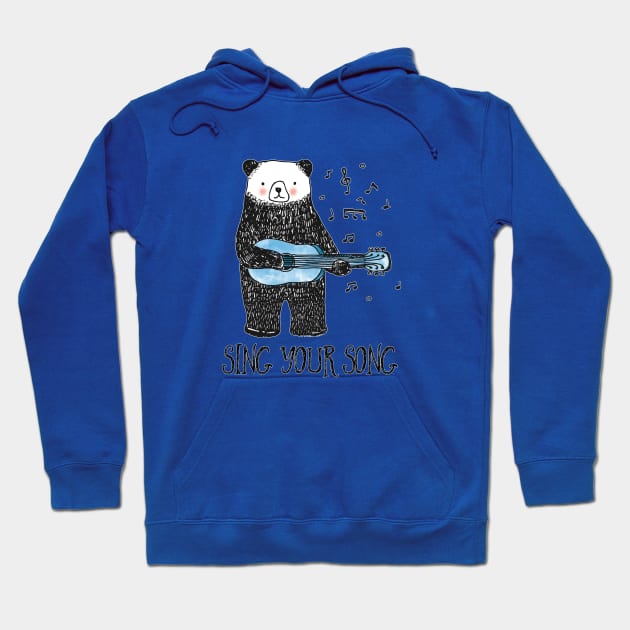 Sing Your Song - Cartoon Bear With Guitar Hoodie by LittleBunnySunshine